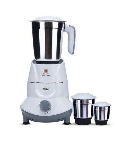 SWISS MILITARY BLISS Mixer Grinder with 3 Stainless Steel jars, 500 Watts, 3-Level Speed Control