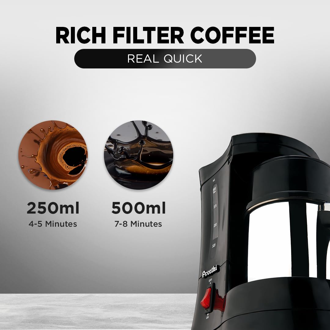 Preethi Cafe Zest Drip Coffee Maker| 450W Coffee Machine for Home | 500ml