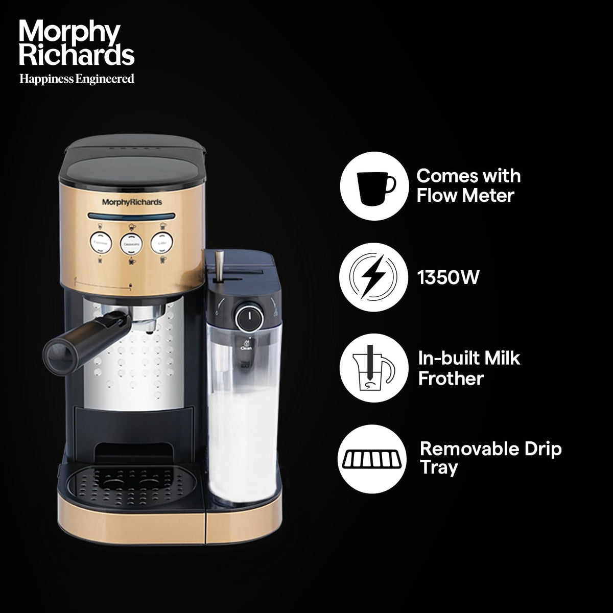Morphy Richards Kaffeto 1350 W Milk Frother and Coffee Maker