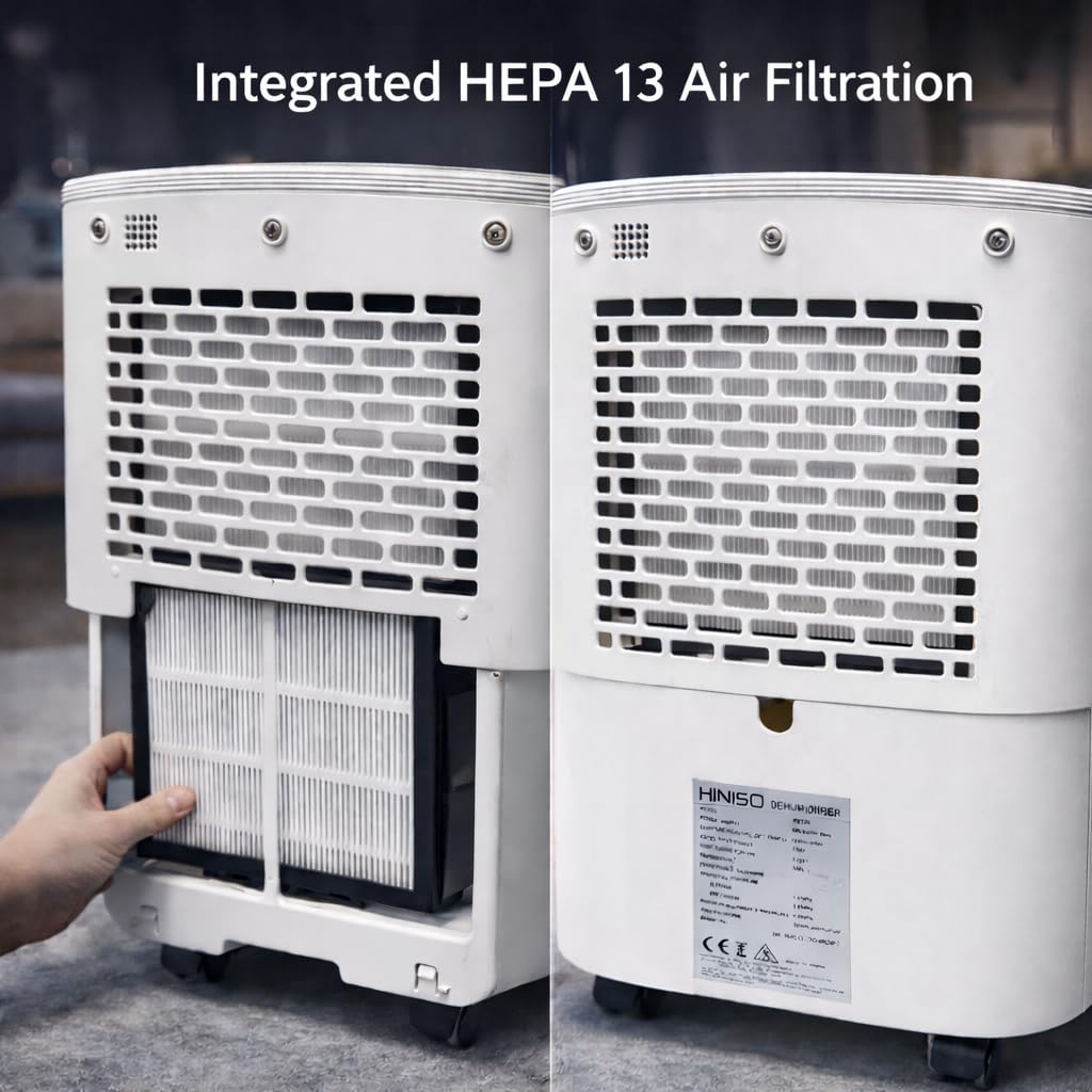 HINISO 10L Smart Compressor Dehumidifier with HEPA 13 Air Purifier Filter Combo for Up to 2000 Sq.ft | WiFi App Control