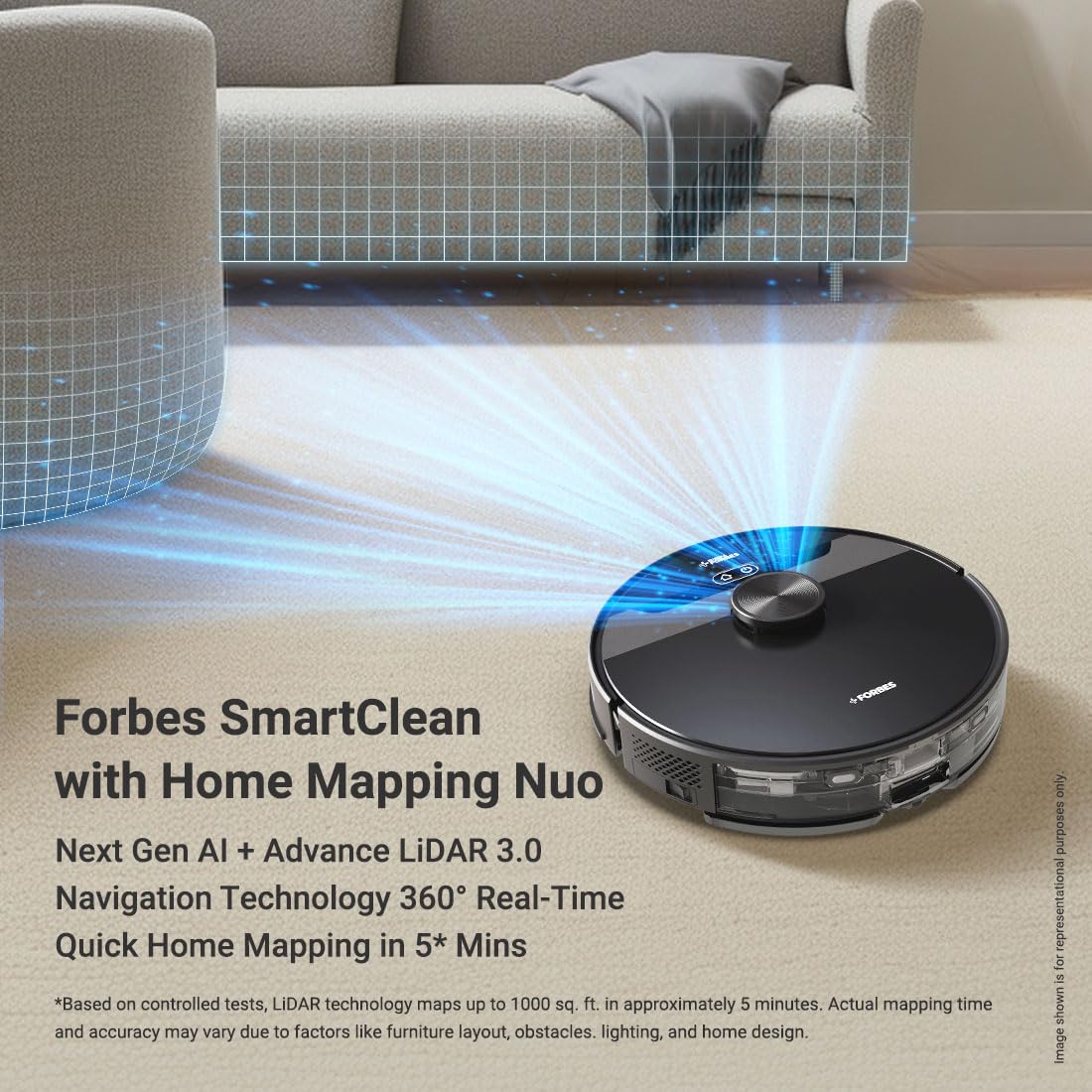 Eureka Forbes SmartClean Nuo, 5000Pa HyperSuction Robotic Vacuum Cleaner with LiDAR 3.0 Navigation & Home Mapping | Wet Mopping
